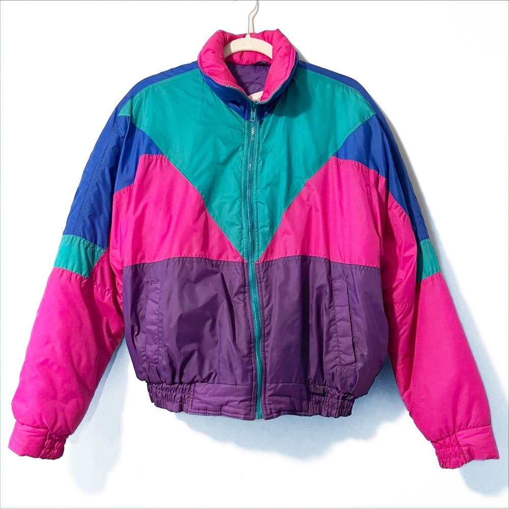Vintage 80s 90s | Sands Point Colorblock Puffer Jacket Coat